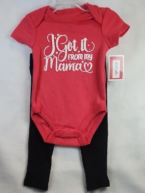 Kidgets Girls Pink Onesie and Black Ribbed Pants Set